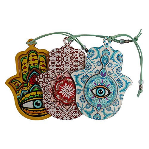 Evil Eye Decor | Hamsa Hand of Fatima ojo turco Nazar Amulet Hanging Priestly Blessing Protection for Home & Gift (6.5" - Blue Eye)