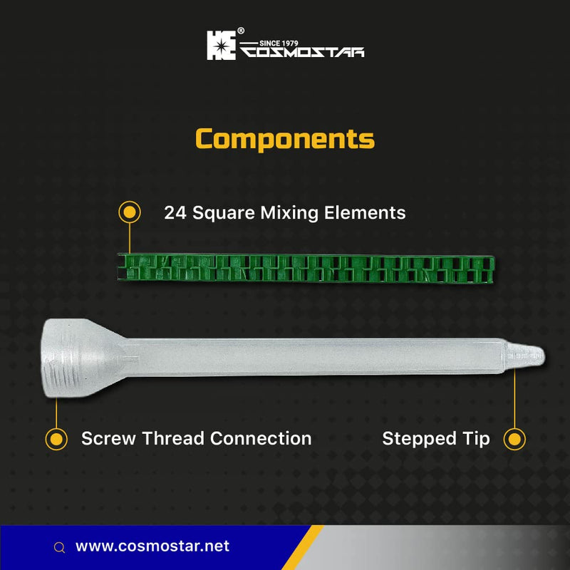 [Australia - AusPower] - COSMOSTAR CosmoMix Square Static Mixer Nozzle Tube Tip, Epoxy Resin Adhesive Mixing Nozzle Tip, Static Mixer Plastic Resin Mixing for AB Glue Acrylic Adhensive (RST08-24S -10 pcs) RST08-24S 