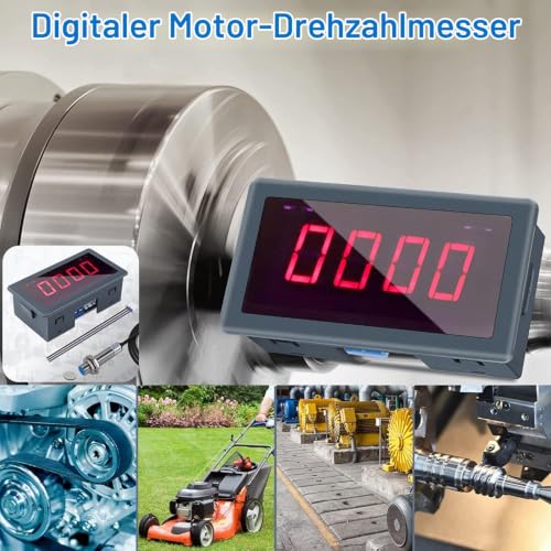 DONGKER Digital LED Tachometer, AC 230V 110V Digital RPM Motor Tachometer with Hall Proximity Switch Sensor NPN Tachometer