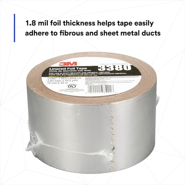 3M Aluminum Foil Tape 3380, Silver, 72 mm x 45 m, 3.25 mil