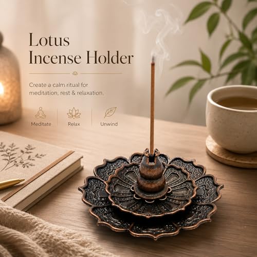 Incense Holder for Sticks, 3-in-1 Lotus and Gourd Incense Burner with Detachable Ash Catcher, Spiritual Japanese Decor for Yoga and Meditation Small