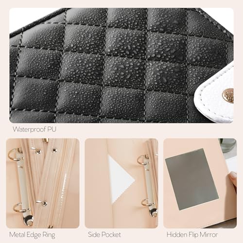 WOOMADA Travel Jewelry Organizer Case, Foldable Velvet Jewelry Storage Book with Clear Zipper Pouch and Built-in Mirror for Rings, Necklaces, Earrings, Bracelets（black） Black (with mirrori)