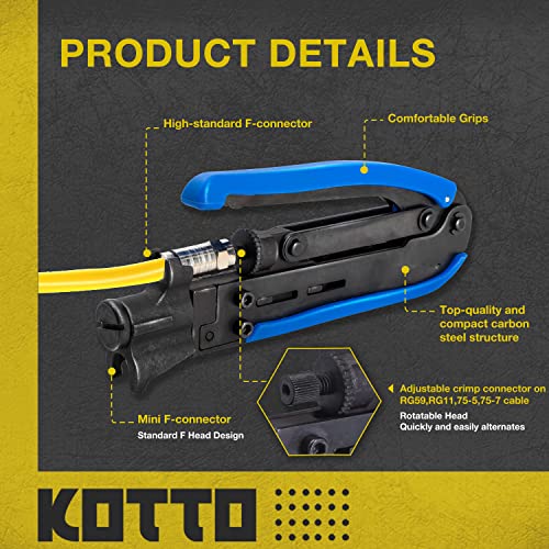 Fstop Labs KOTTO coax cable crimper kit with adjustable compression tool for RG6, RG59, and RG11 cables