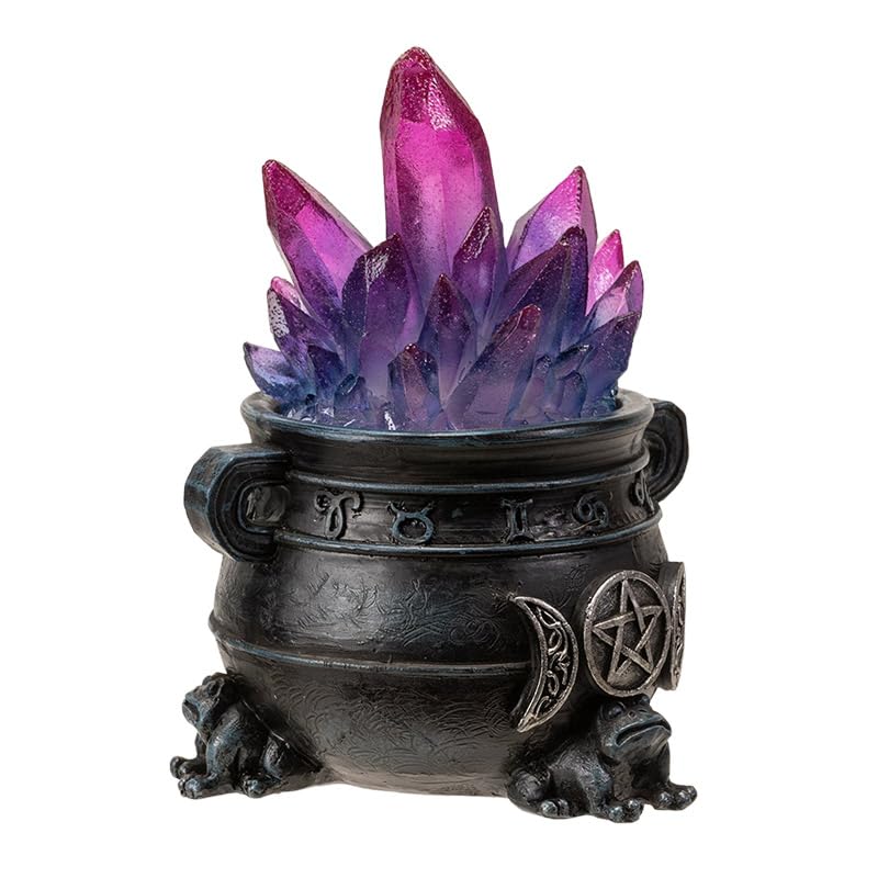 Pacific Giftware 4.8" Triple Moon Magic Cauldron with Light-Up Purple Crystals, Mystical Decor Accent