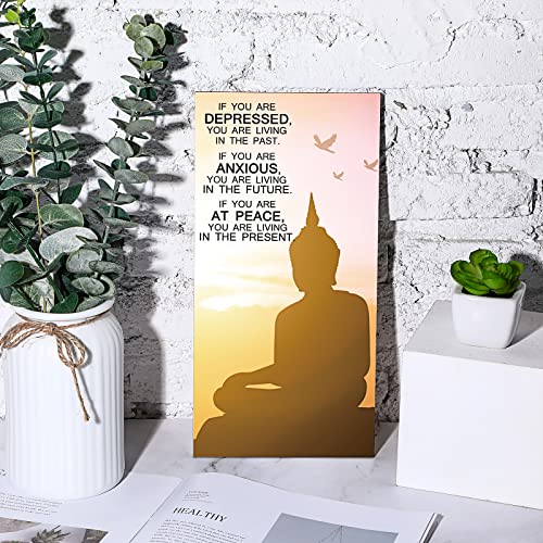 Blulu 2 Pcs Buddha Wall Art Spiritual Quote Wooden Signs, at Peace