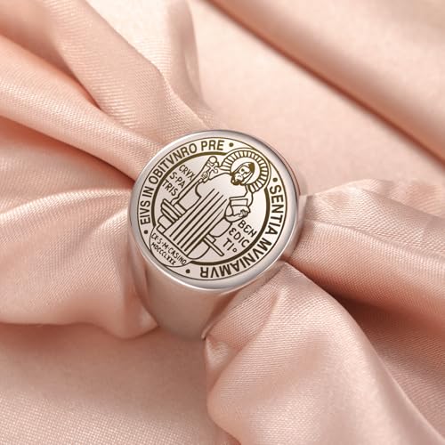 St Benedict Medal Ring San Benito Ring Patron Saint Exorcism Cross Amulet Christian Catholic Religious Jewelry Religious GIft for Men Women silver 9(US Size)