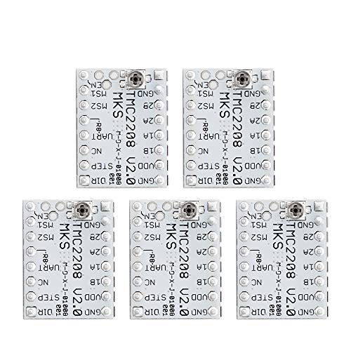 MKS TMC2208 V2.0 Stepper Motor Driver 5pcs, Ultra Silent, Compatible with MKS SGen L, SKR 1.3/1.4 Controller Boards, 24V, PCB, Aluminum, 0.8A, 3D Printer Motor Control