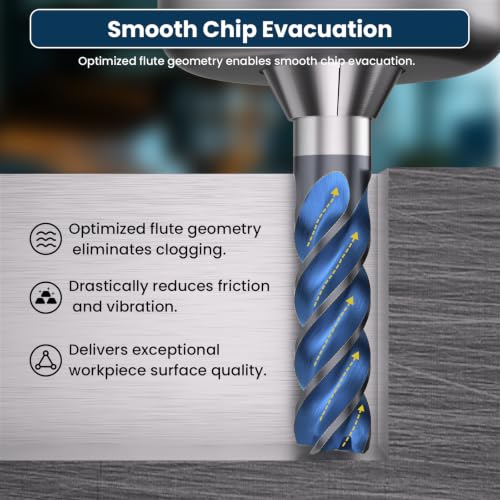 LU&MN carbide square end mills, 4 flute, 1/4 inch, 5-piece set with square nose cutting ends