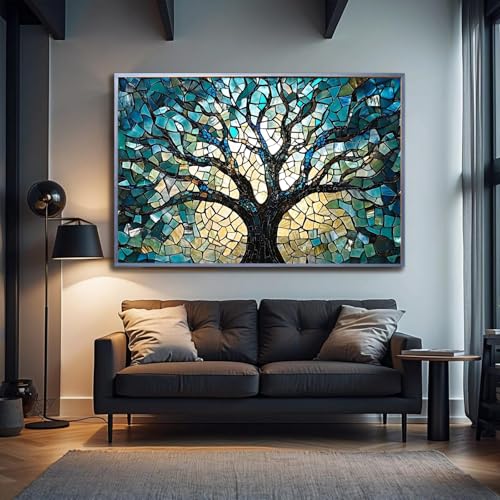 Eeuqiauot Tree of Life Canvas Wall Art Abstract Teal Blue Painting Abstract Textured Prints Teal Tree Wall Art Tree of Life Posster Prints for Living Room Wall Decor 16x24in Unframed Teal,Tree of Life,Abstract 16"L x 24"W