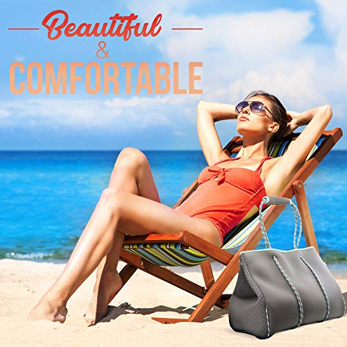 Nordic By Nature Large Designer Beach Bag Tote For Women, Men And Kids Grey/Turquoise