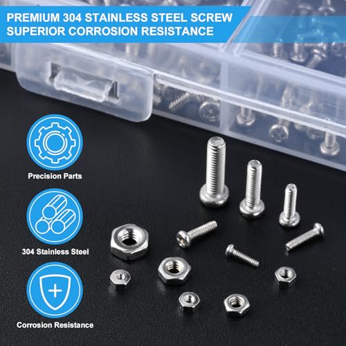 Steelflor 1020-piece M1-M2.5 stainless steel micro screw and nut assortment kit with tools