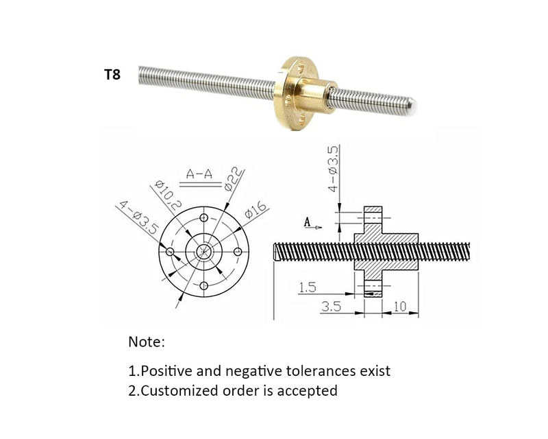 [Australia - AusPower] - T8 8mm Lead Screw 700mm/27.56" with Brass Nut for 3D Printer Machine Z axis (Picth of Screws: 2mm, Lead: 8mm) T8 - Pitch2 - Lead8 L: 27.56" / 700mm 