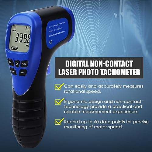 Laser Photo Speedometer, Motor Tachometer Tester, Non-Contact Tachometer, Motor Tachometer Gun - Accurate RPM Measurement with Rotation Recording (Tachometer + 10 Reflective Tapes) Speedometer + 10 reflective tapes