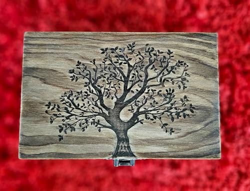 Tree of Life Wooden Jewelry Box | Engraved Rustic Jewelry and Keepsake Storage Case & Trinket Organizer with Engraved Design (Natural Walnut Finish) Tree of Life (Natural Walnut Finish)