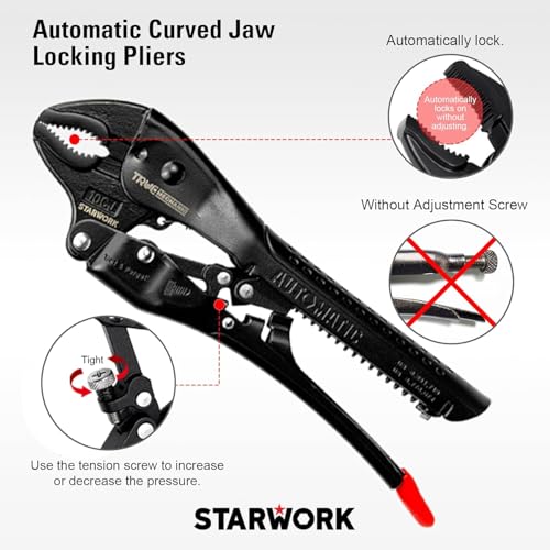 STARWORK TRUE MECHANIC automatic curved jaw locking pliers, 10-inch vise grips close-up