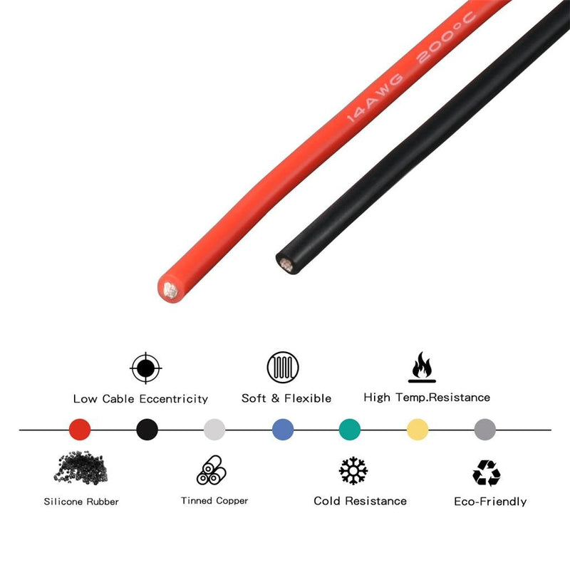 BNTECHGO 14 Gauge Silicone Wire Spool red and Black Each 40ft Flexible 14 AWG Stranded Tinned Copper Wire silicone wire red 40ft and black 40ft
