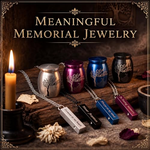 4 Sets 3 Inches Small Urns for Human Ashes, Urn and Necklace Set, 4 Color