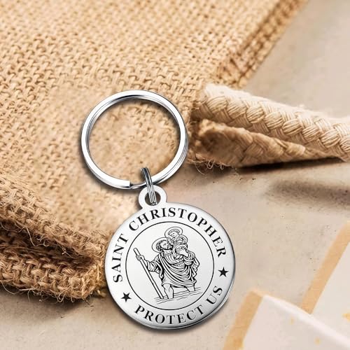 St Christopher Keyring Travel Guardian Cross Keychain for Men