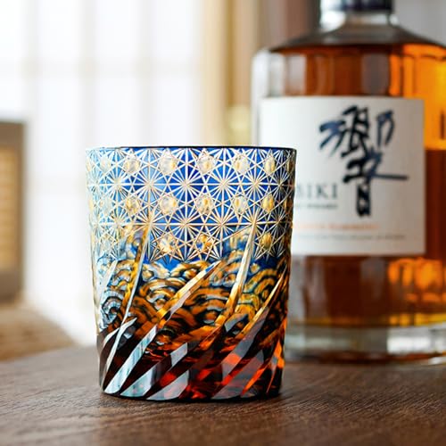 JINZHI Old Fashioned Glasses 8OZ Blue Crystal Drinking Glassware for Whiskey Cocktail Scotch with Gift Box