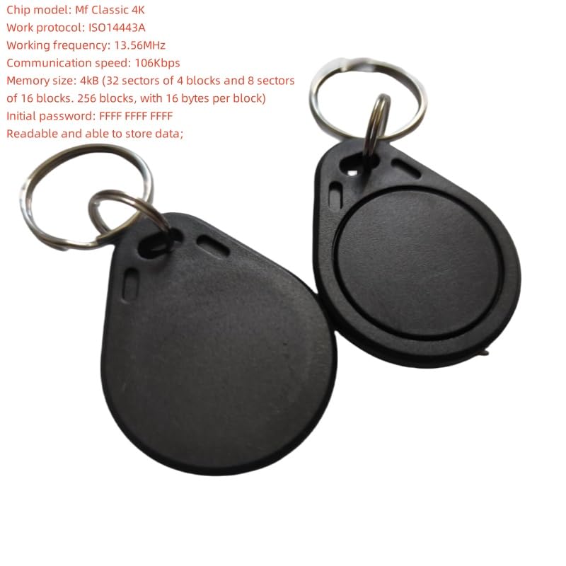 [Australia - AusPower] - 10PCS 13.56MHz RFID Keychain readable/writable KeyFobs Proximity Card Text MF 4K IC NFC Keychain tag Copier Card Access Control (Black) Black 