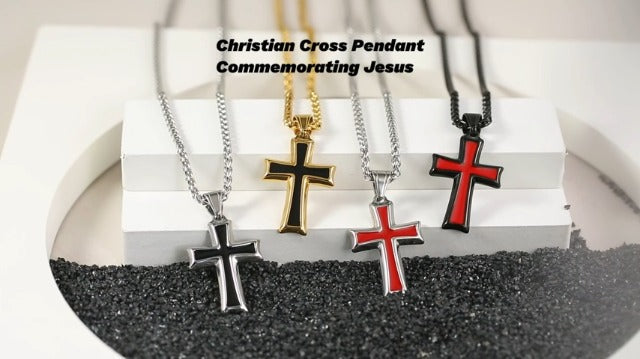 HZMAN Men's Stainless Steel Cross Pendant Necklace Jewelry Gift with Wheat Chain Black Red