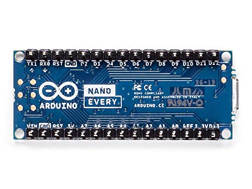 Arduino Nano Every with Headers [ABX00033] Compact Board with ATmega4809 Microcontroller, Ideal for Electronic Projects, DIY Prototypes and Applications with Arduino IDE.