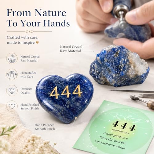 444 Blue Energy Crystal Heart, Calming Worry Stone Gift for Her