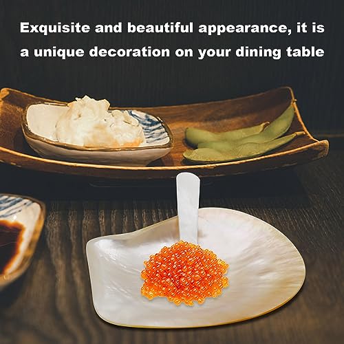 2 Pcs Natural Shell Plate Set, Mother of Pearl Caviar Plate and Pearl Spoon, Caviar Spoon and Dish Set for Jewelry, Appetizers, Desserts, Decorations (Pack of 2) 9.2-9.9cm (Pack of 2)
