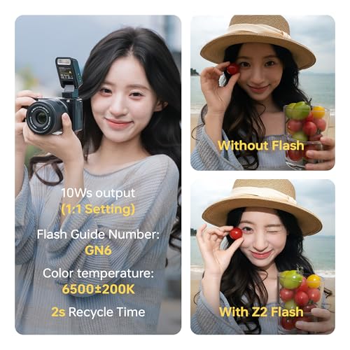 VILTROX Vintage Z2 Mini TTL On-Camera Flash for Canon, GN6 Hot Shoe Speedlite, 5-Step Manual Power Control, 700 Full-Power Flashes 10Ws, Detachable Softbox（Black） Vintage Z2-C Flash
