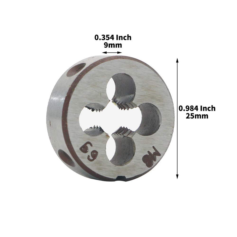 HSS 8mm X 1.25 Metric Right Hand Round Die, Machine Thread Die M8 X 1.25mm Pitch for Mold Machining, Alloy Steel, It Can Process Steel, Cast Iron, Copper And Aluminum.