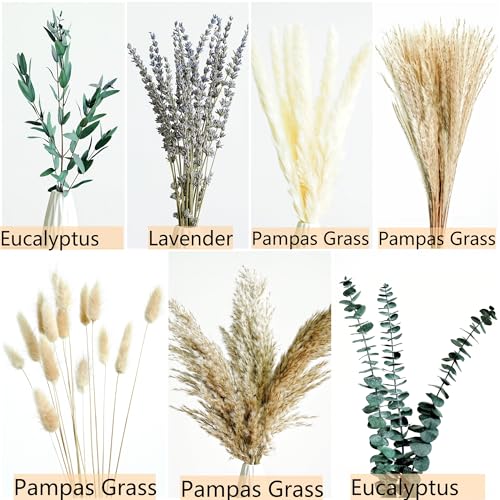 Green Pampas Grass Boho Bouquet – Exquisite Lavender and Eucalyptus Dried Flower Arrangements for Western Boho Decor – Rustic Flowers for Your Bohemian Home, Bedroom, and Wedding Table Décor Regular