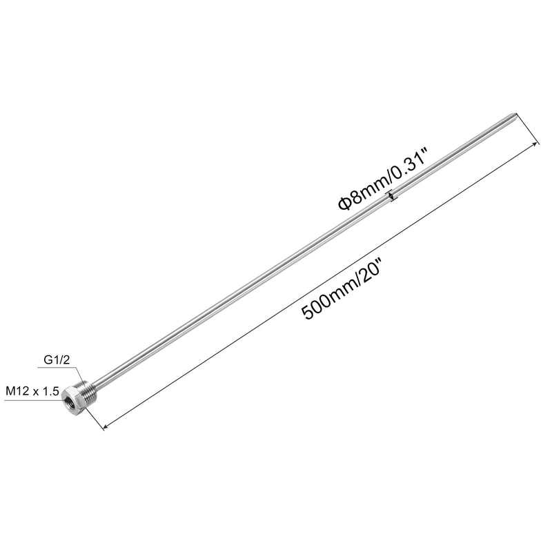 QUARKZMAN Thermowell Weld-Free 304 Stainless Steel 8 mm Diameter G1/2 with Cable Gland 500 mm Length for Beer Fermenter Black | With cable gland, 500 mm length, for beer fermenters
