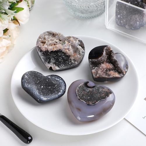 mookaitedecor Natural Agate Geode Heart Crystal Cluster Stone Specimen 75-155 g