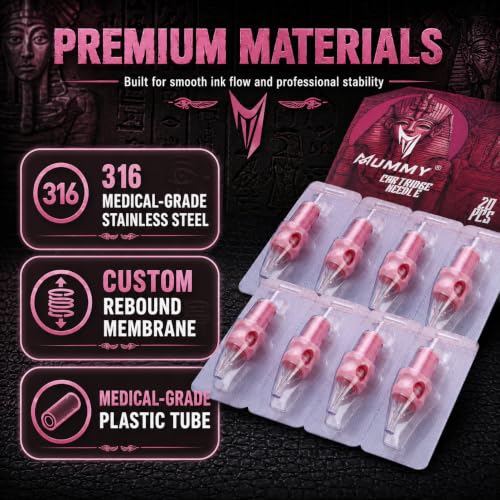 Mummy PN-1209RM Tattoo Cartridge Needles Assorted Disposable Curved Magnum #10 L-Taper Bugpin Pack of 20