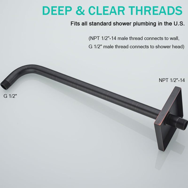Shower Arm with Flange, 16 in Stainless Steel Shower Arm Extension Wall-Mounted For Fixed Shower Head,Rain Shower Head Extender,Oil Rubbed Bronze,SE-91018-16-ORB-SQ ﻿ Large Square Flange-16″Oil Rubbed Bronze