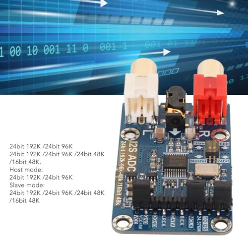 I2S ADCCapture Card Module, 24Bit 192k/96k Master Slave Mode, Analogue to I2S Signal, 3.5 mm Input, 6dB Gain