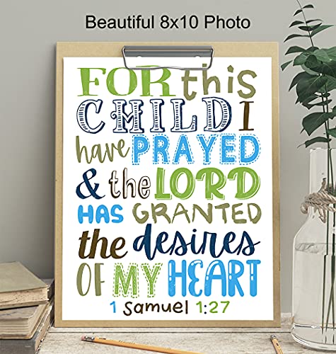 For This Child We Have Prayed - Religious Little Boys Room Decor - Toddler Boy Nursery Wall Decor - Baby Boy Christian Wall Art - Bible Verses Gift - Scripture Decoration
