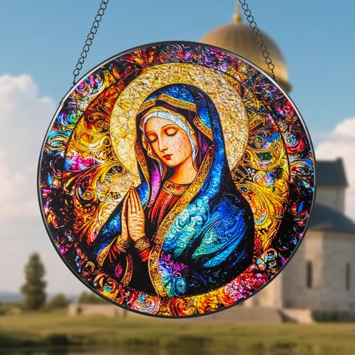 Mother Mary Suncatcher Stained Glass Window Hanging Mother Mary 7.8x7.8 IN