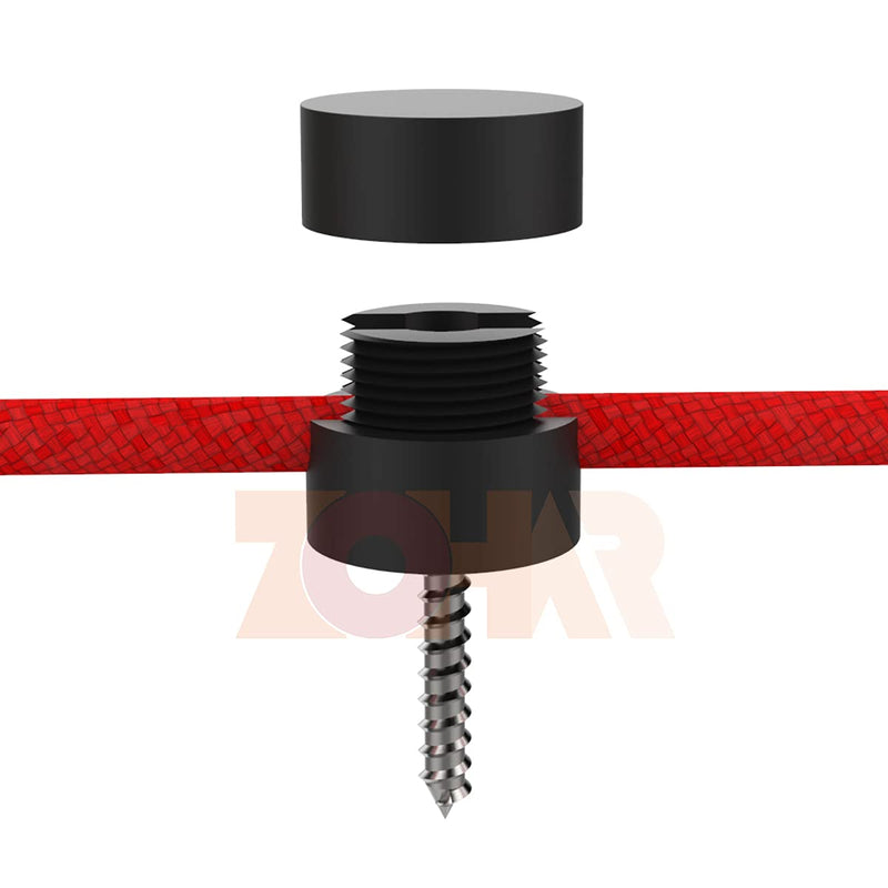 [Australia - AusPower] - ZOHAR Pack of 8 Two-Piece Wall and Ceiling Pins Black for Textile Cable Ceiling Mounting Monkey Swing Surface-Mounted Cable Holder for Lamp DIY with Screws and Dowels 8 Stück Zweiteilige 