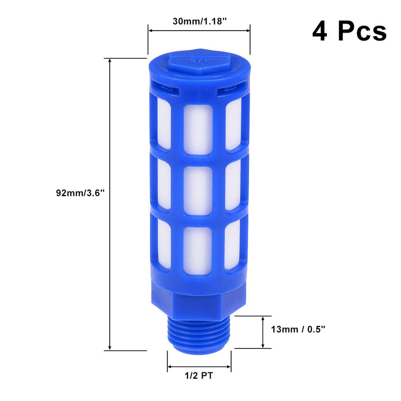 [Australia - AusPower] - uxcell Plastic Pneumatic Muffler Exhaust Air Line Silencer 1/2 PT Blue, 4pcs 