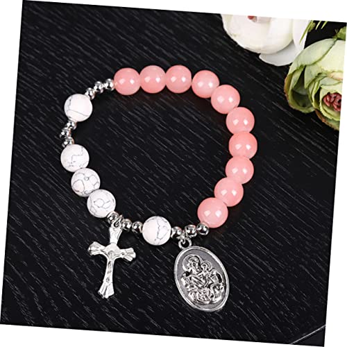 FRCOLOR Glass Cross Beaded Bracelet for Women Rosary Jewelry Elegant Design for Everyday Wear present for Birthdays Mother Day Anniversaries Valentine Day and Christmas