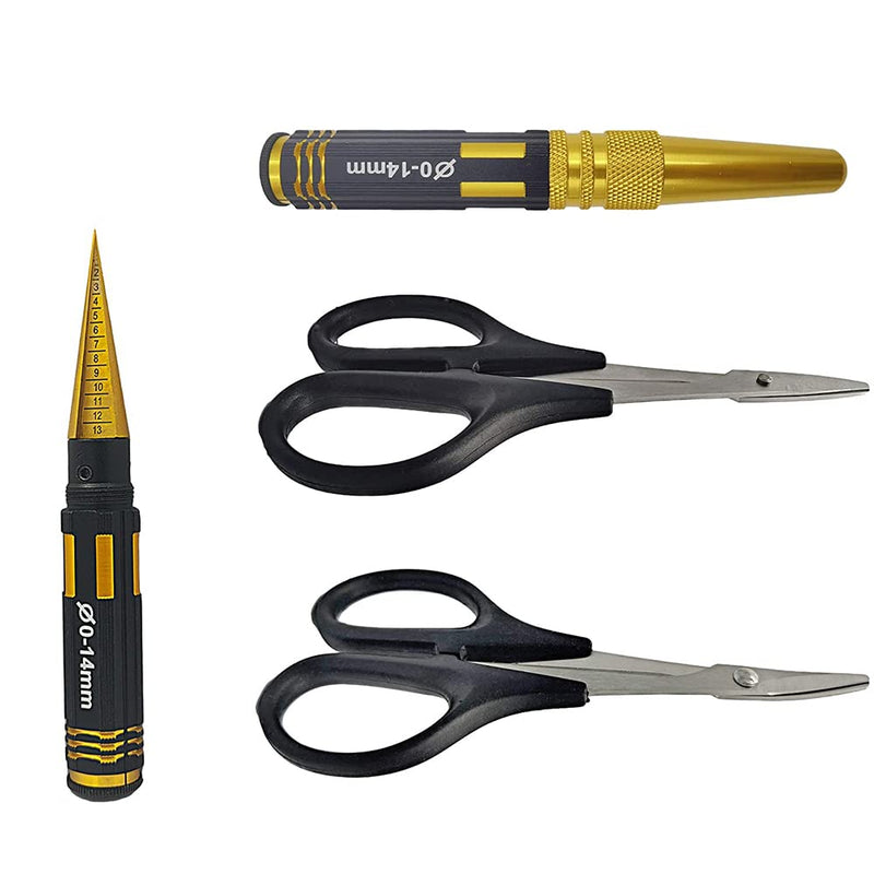 [Australia - AusPower] - CENPEK RC Body Reamer 0-14 mm Hole Punch with Sleeve and Curved Scissors and Straight Scissors Set RC Car Body Assembly for RC Car Truck Tools 