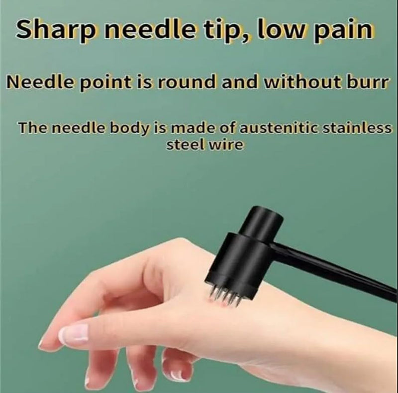 Seven Star Needle Set, Seven Stars Dermal Needle Hammer Set, Seven Star Needle Hammer Plum Blossom Skin Hammer Made of Stainless Steel with 12 Replacement Heads for Hair Loss, Medical Physiotherapy