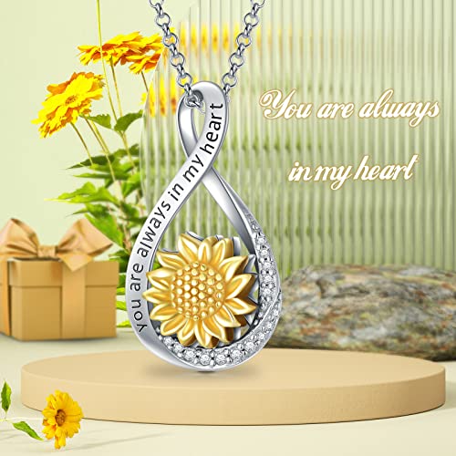 MONGAS Sunflower Urn Necklace for Ashes 925 Sterling Silver You Are My Sunshine Keepsake Necklace for Ashes Infinity Sunflower Cremation Jewelry Gifts for Loved Ones Women