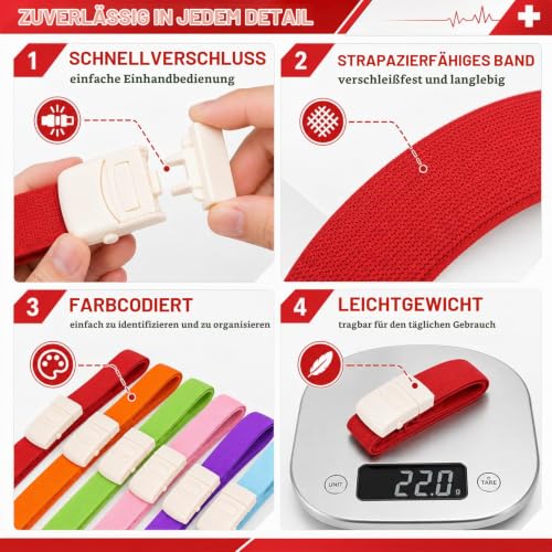 Pack of 6 Storage Tubes, Blood Drawing, Highly Flexible Tourniquet with Quick Closure, Vein Preservation, Storage Hose, Blood Collection Set, Used for Blood Collection and Wound Cares, Camping, Hiking