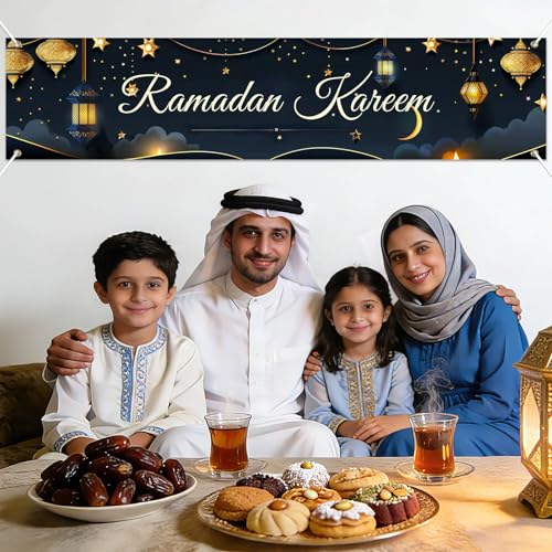BlissYard Ramadan Kareem Fence Banner Islamic Moon Decor 78 x 17 Inch