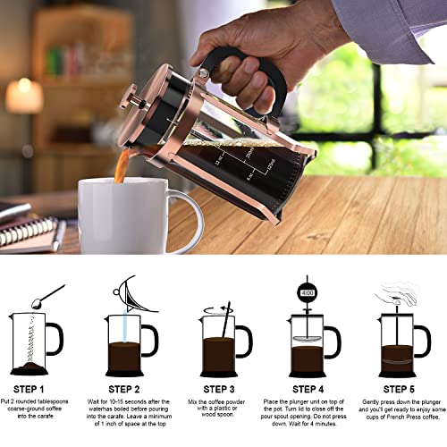 QUQIYSO French Press Coffee Maker, Borosilicate Glass Coffee Press Copper 21oz