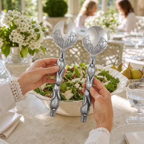 Arthur Court Bunny Salad Serving Spoon and Fork Set - Premium Aluminum Salad Servers - 11 Inch Long - Perfect for Easter Gatherings