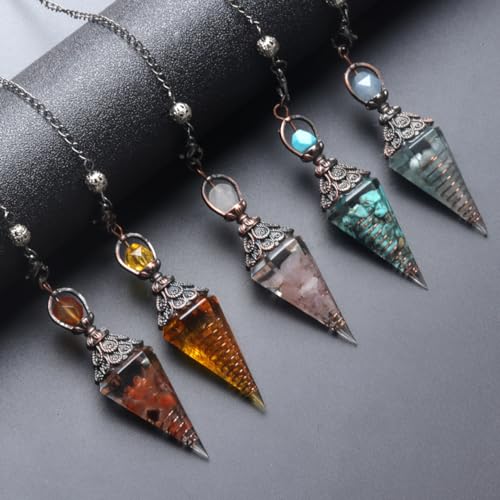 2 Pcs Natural Chakra Crystal Dowsing Pendulum Hexagon Prism Healing Resin Chip Blue Turquoise Gemstone Wicca Divination Spiritual Energy Pendant