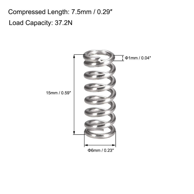 [Australia - AusPower] - uxcell Compression Spring,304 Stainless Steel,6mm OD,1mm Wire Size,7.5mm Compressed Length,15mm Free Length,37.2N Load Capacity,Silver Tone,10pcs 6mmx1mmx15mm 